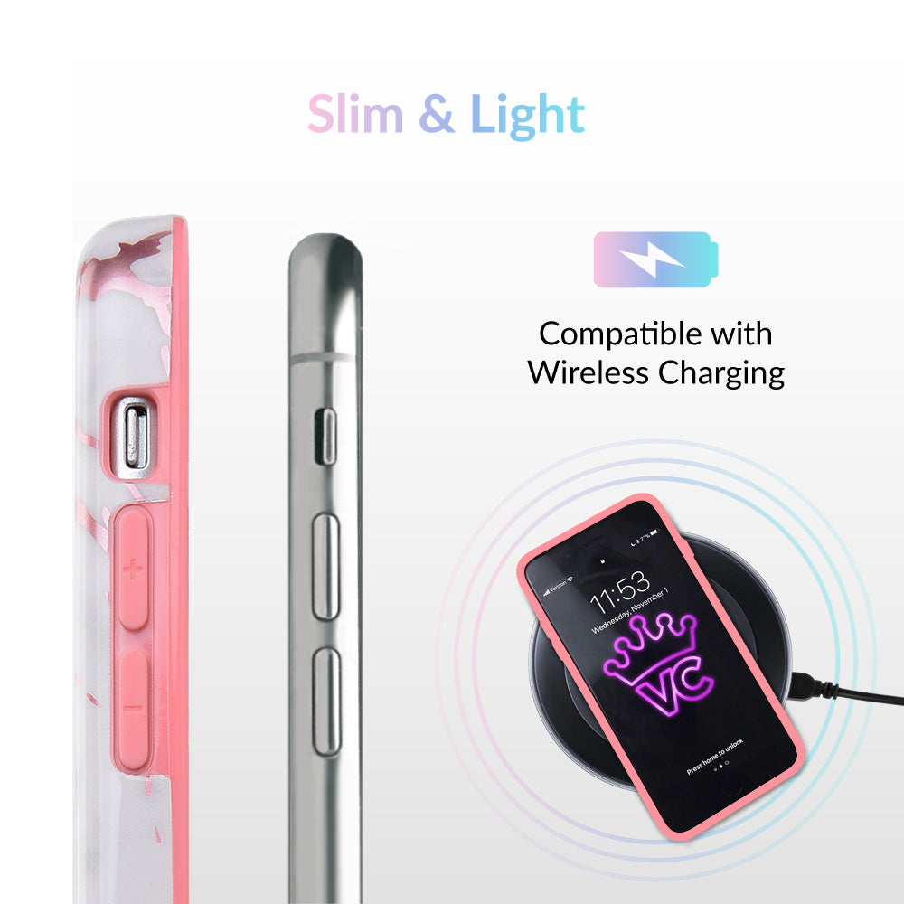 White Marble Pink Chrome iPhone Case