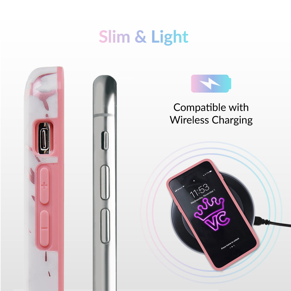 White Marble Pink Chrome iPhone Case