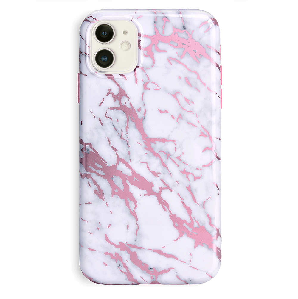 White Marble Pink Chrome iPhone Case