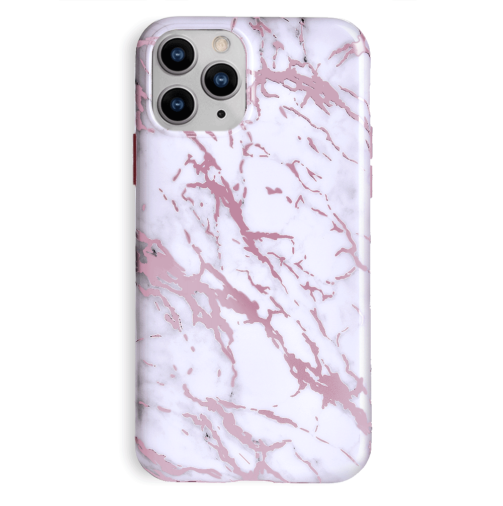 White Marble Pink Chrome iPhone Case