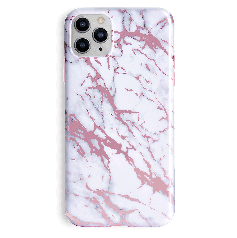 White Marble Pink Chrome iPhone Case