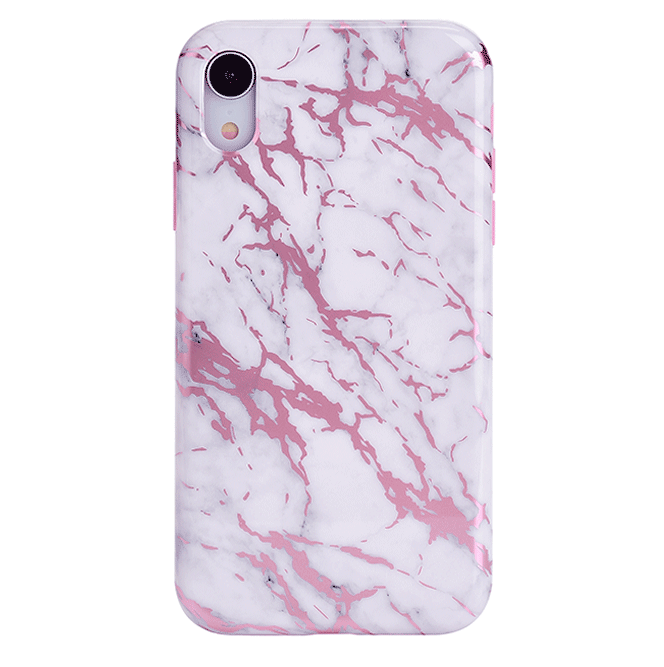 White Marble Pink Chrome iPhone Case