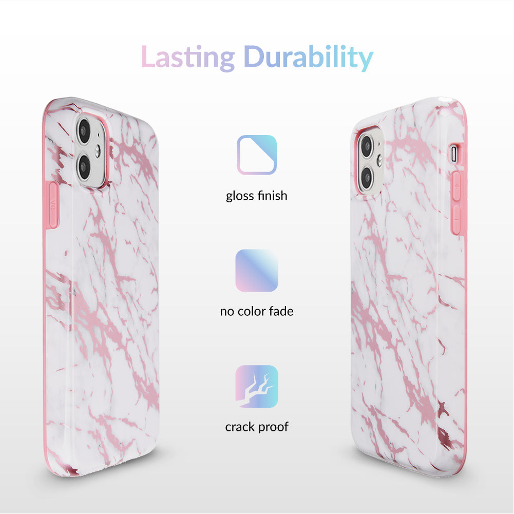 White Marble Pink Chrome iPhone Case