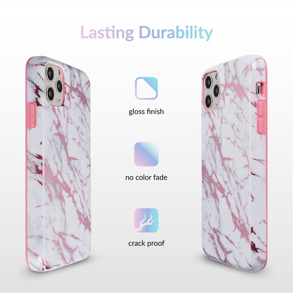 White Marble Pink Chrome iPhone Case