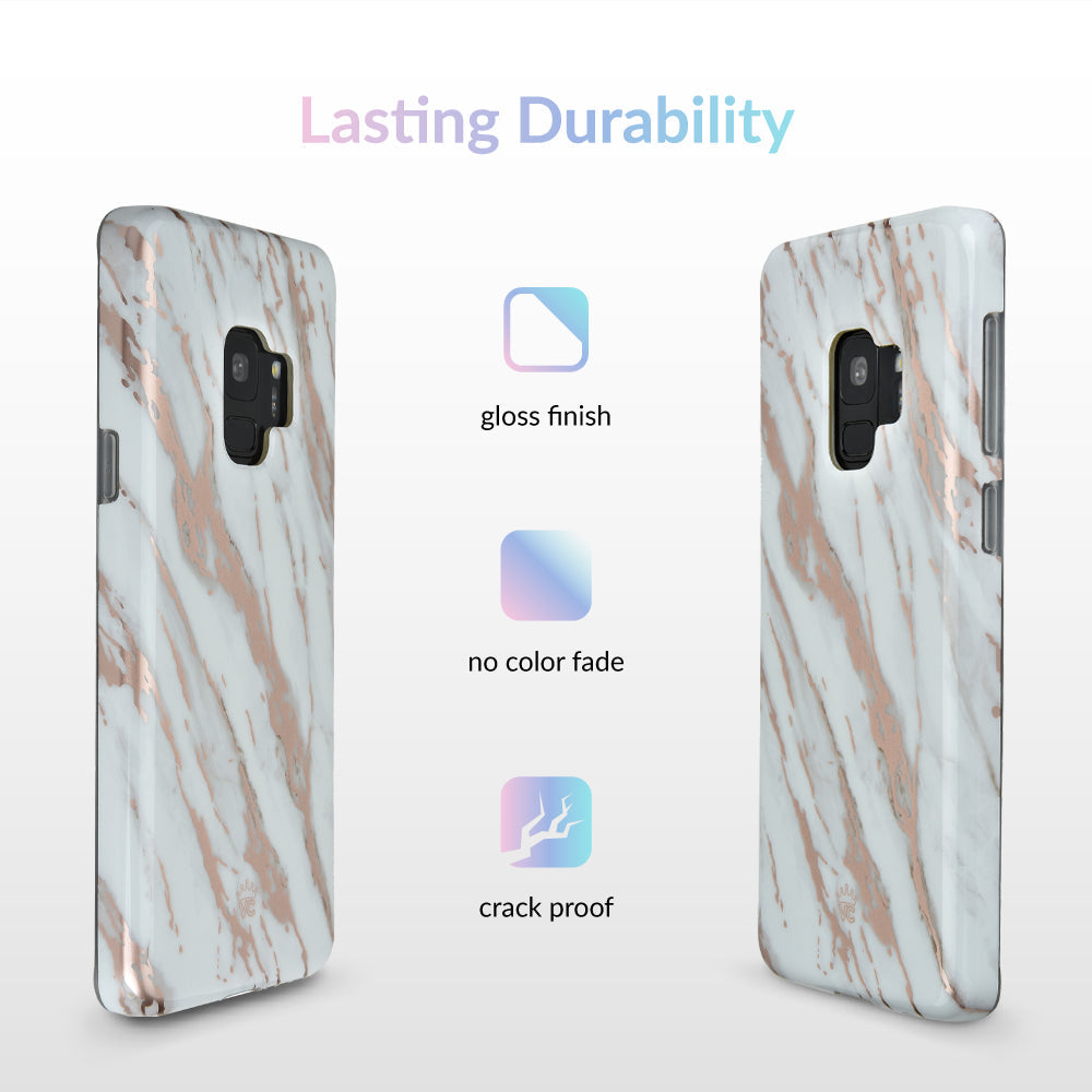 White Marble Rose Gold Chrome 2 Samsung Galaxy Case