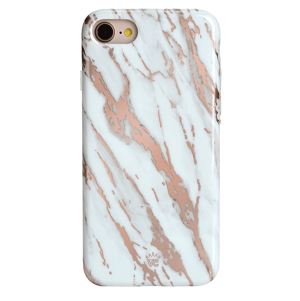White Marble Rose Gold Chrome 2.0 iPhone Case