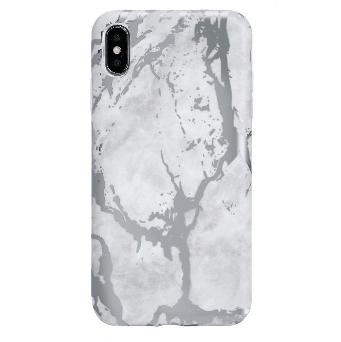 White Marble Silver Chrome iPhone Case