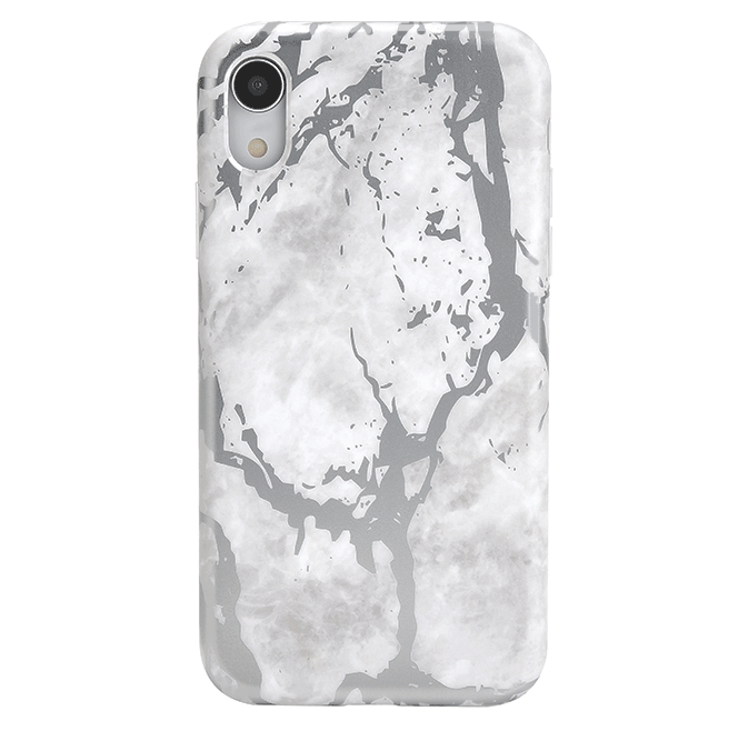 White Marble Silver Chrome iPhone Case
