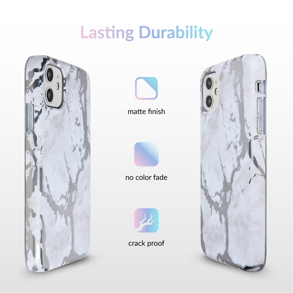 White Marble Silver Chrome iPhone Case