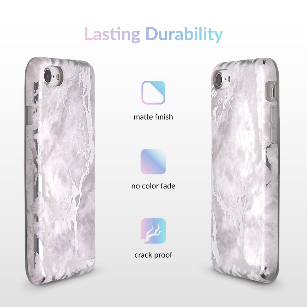 White Marble Silver Chrome iPhone Case