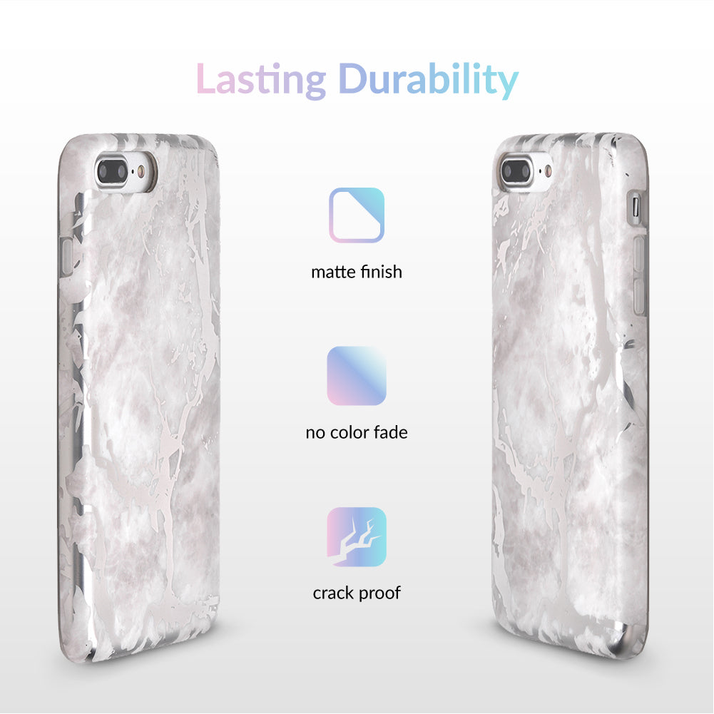 White Marble Silver Chrome iPhone Case