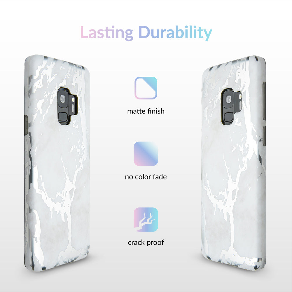 White Marble Silver Chrome Samsung Galaxy Case