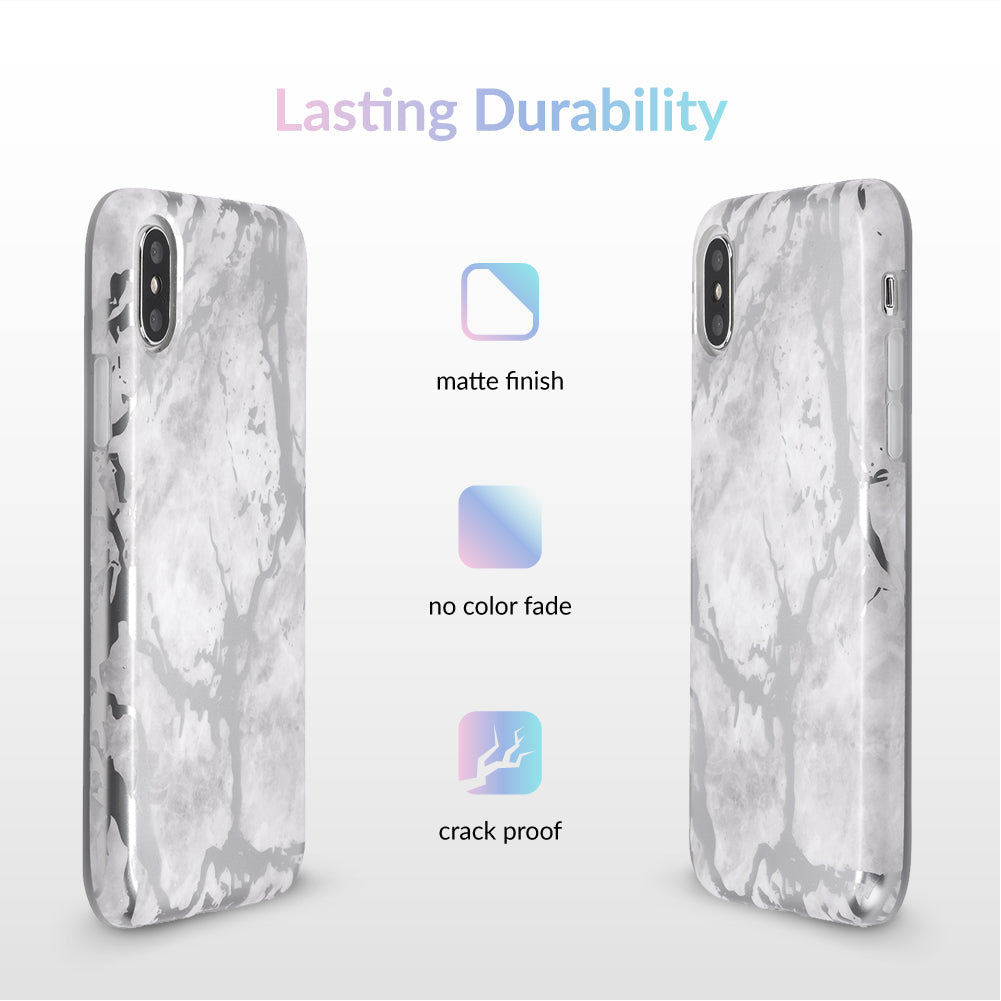 White Marble Silver Chrome iPhone Case