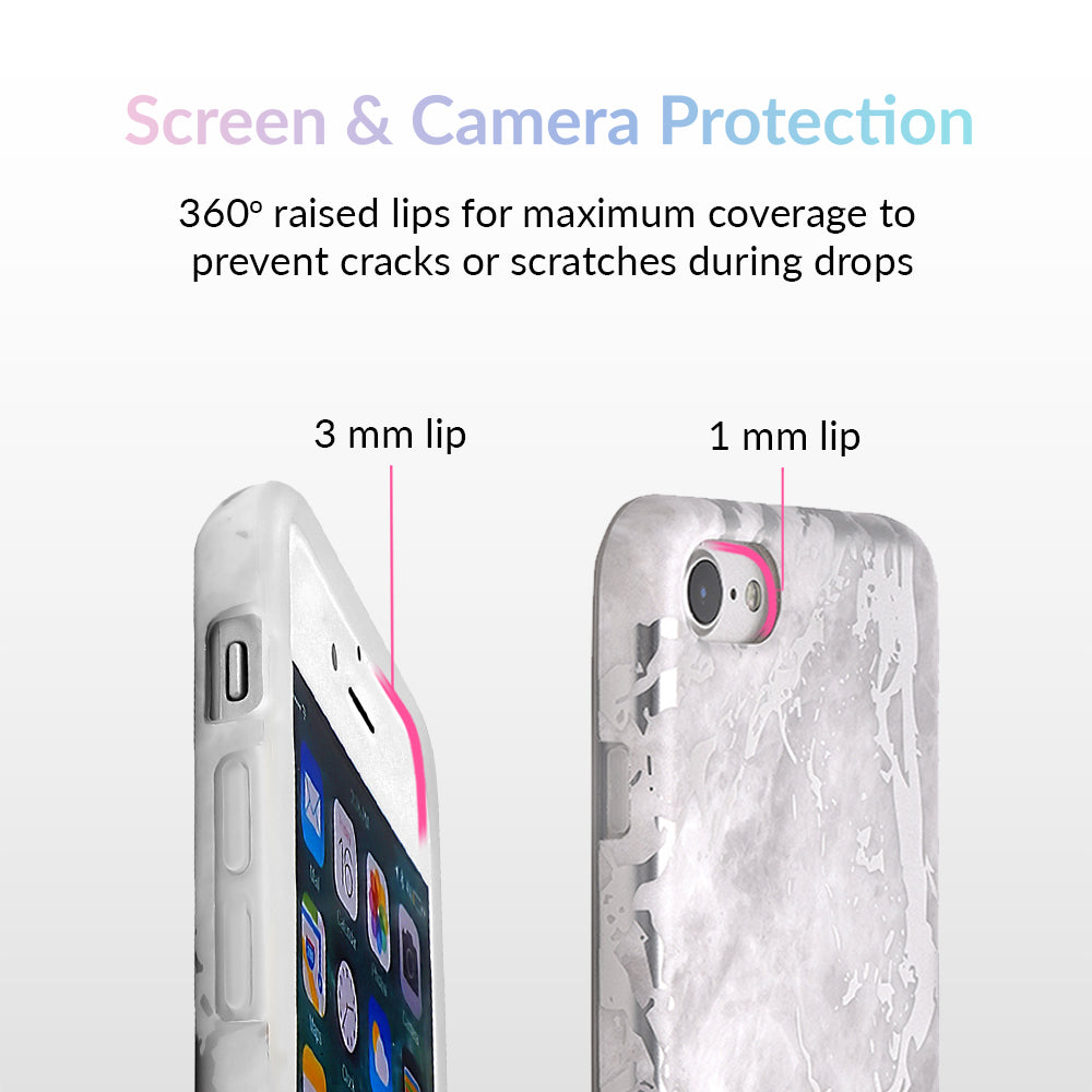 White Marble Silver Chrome iPhone Case