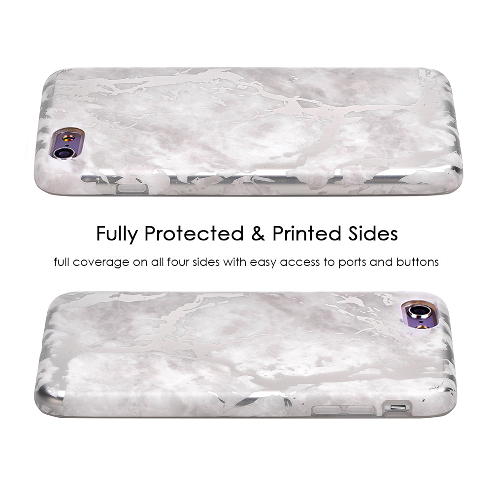 White Marble Silver Chrome iPhone Case